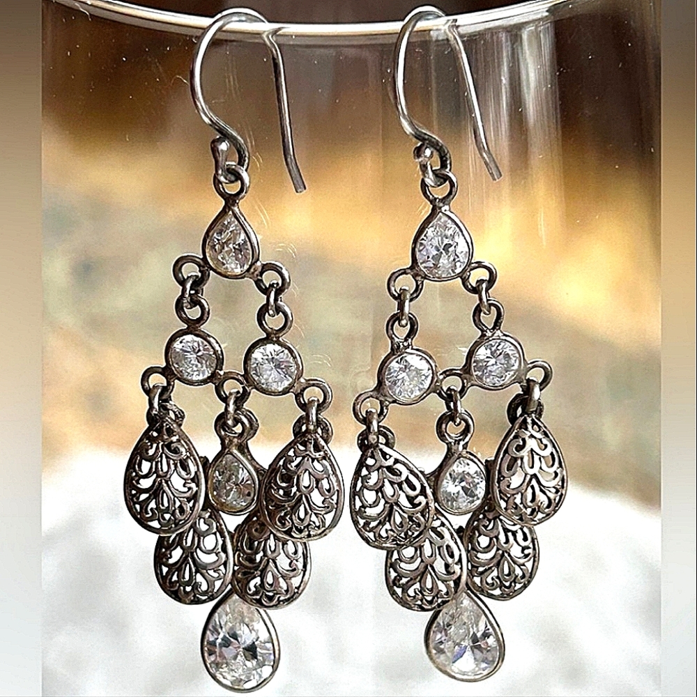 Silpada 925 Sterling Silver Cubic Zirconia Cascading Earrings W2795